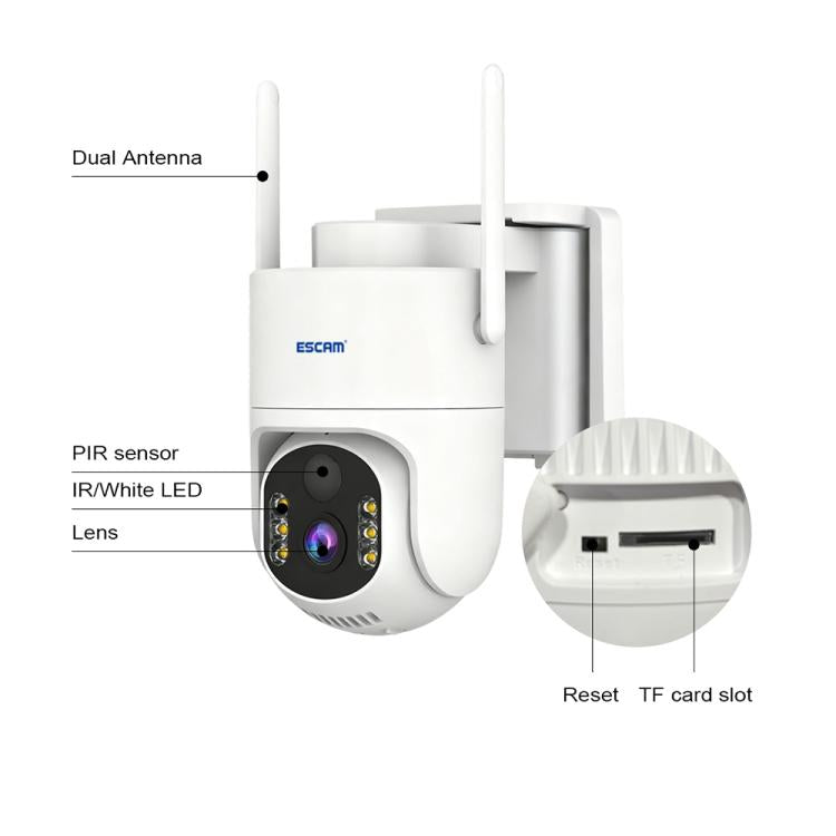 Wireless security camera with IR lens, PIR sensor, and TF card slot, white