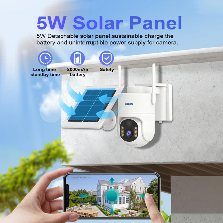 Solar-powered security camera with detachable 5W solar panel