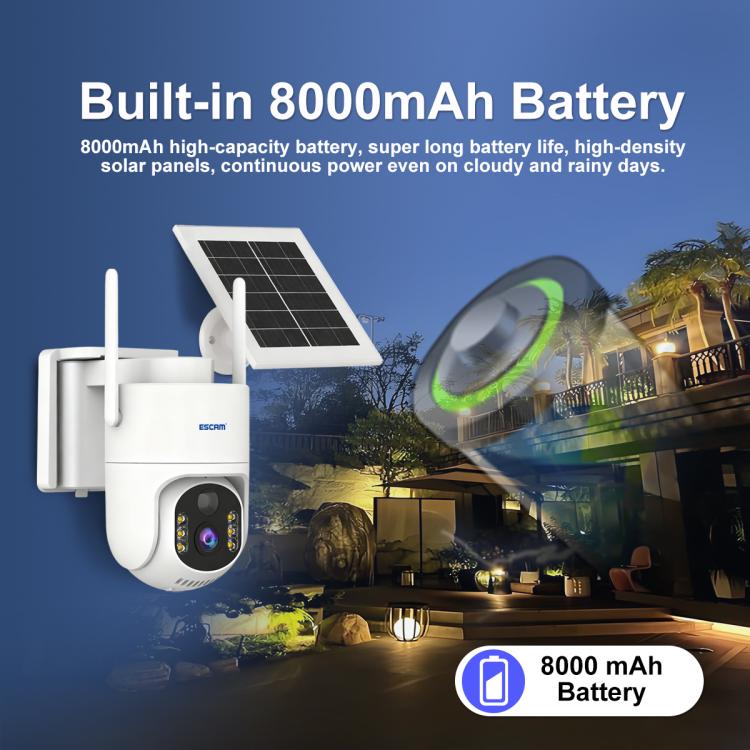 Solar-powered security camera with built-in 8000mAh battery