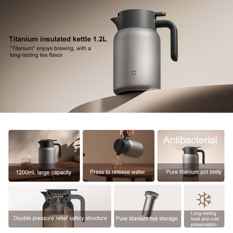 Titanium insulated kettle 1.2L in silver with pouring spout and top handle