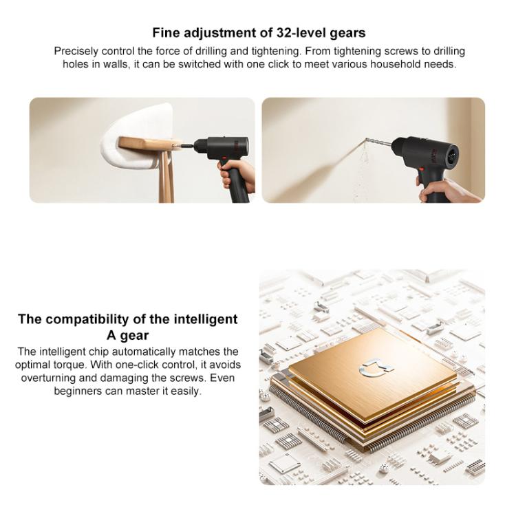 Cordless drill with gear adjustment and intelligent control illustrations