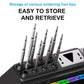 Soldering station base with multiple stored soldering iron tips upright