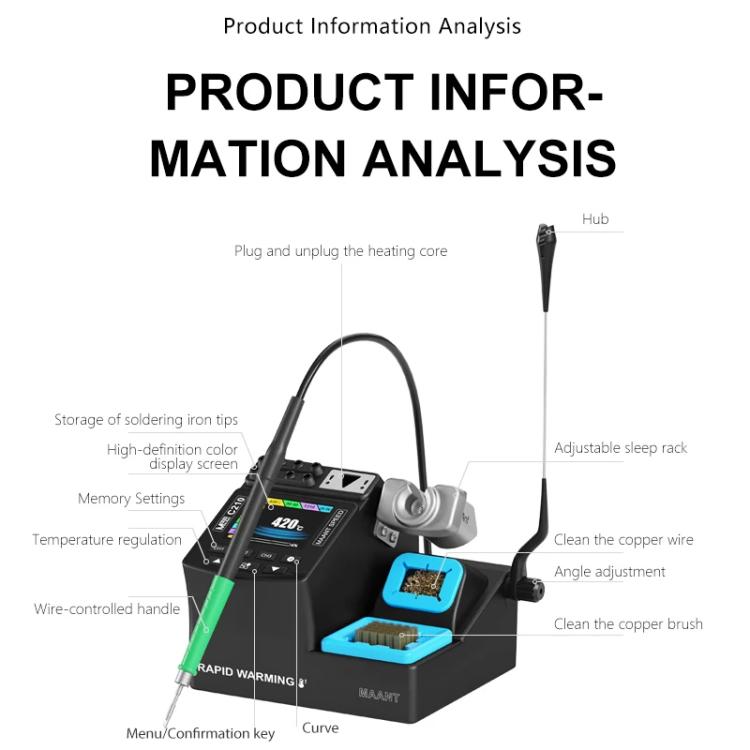 Digital display welding station with adjustable stand and soldering handle, black base