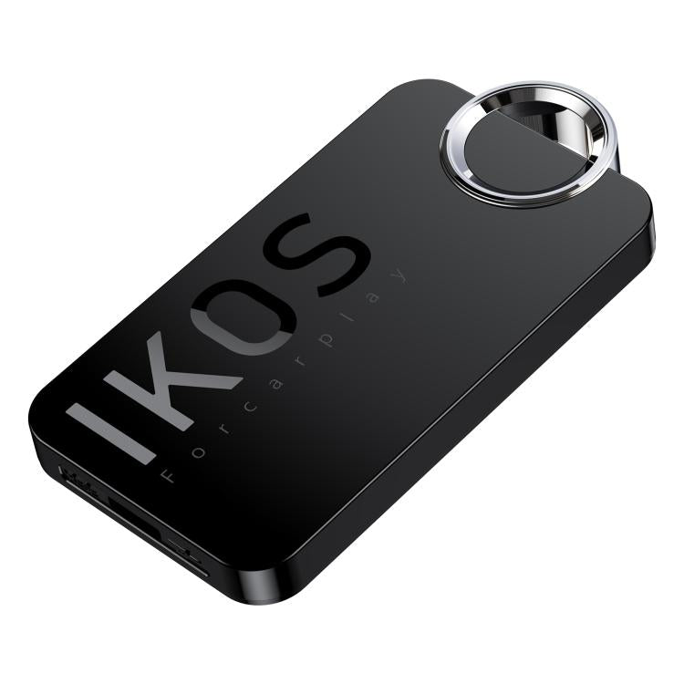 IKOS A1 wireless CarPlay Bluetooth adapter, black body with metal circular connector
