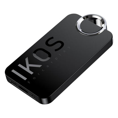 IKOS A1 wireless CarPlay Bluetooth adapter, black body with metal circular connector