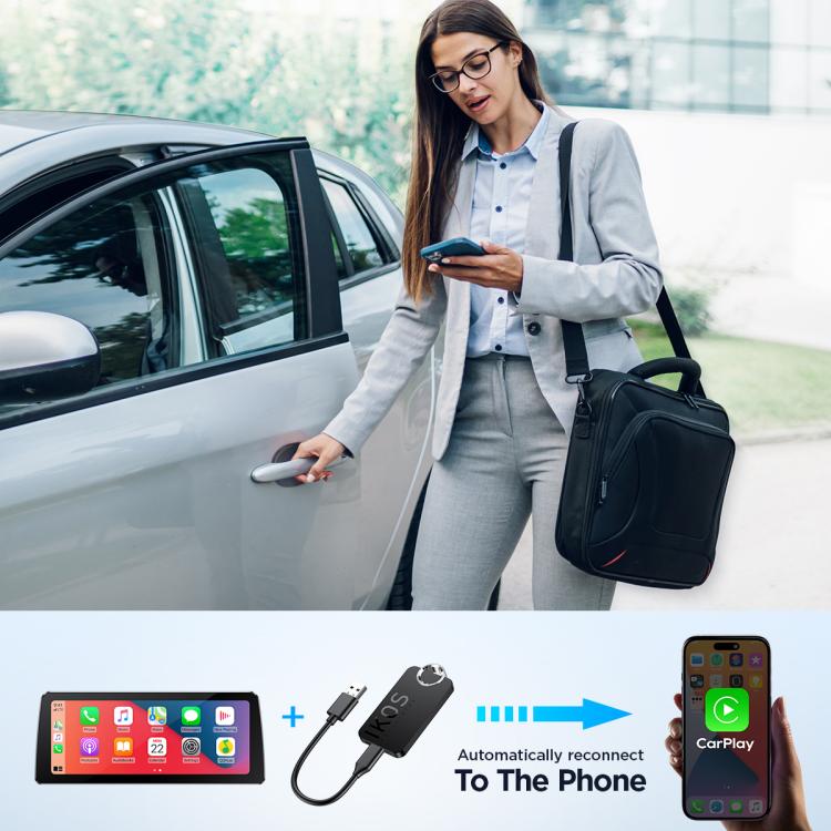 Smartphone showing CarPlay connection with wireless adapter use in a car