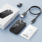 IKOS A1 wireless CarPlay Bluetooth adapter kit, black adapter with cables, box, and card