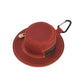 Red leather trilby-style coin purse with zipper top and carabiner clip