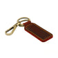 Burgundy leather car key chain with orange contrast stitching and brass metal clasp