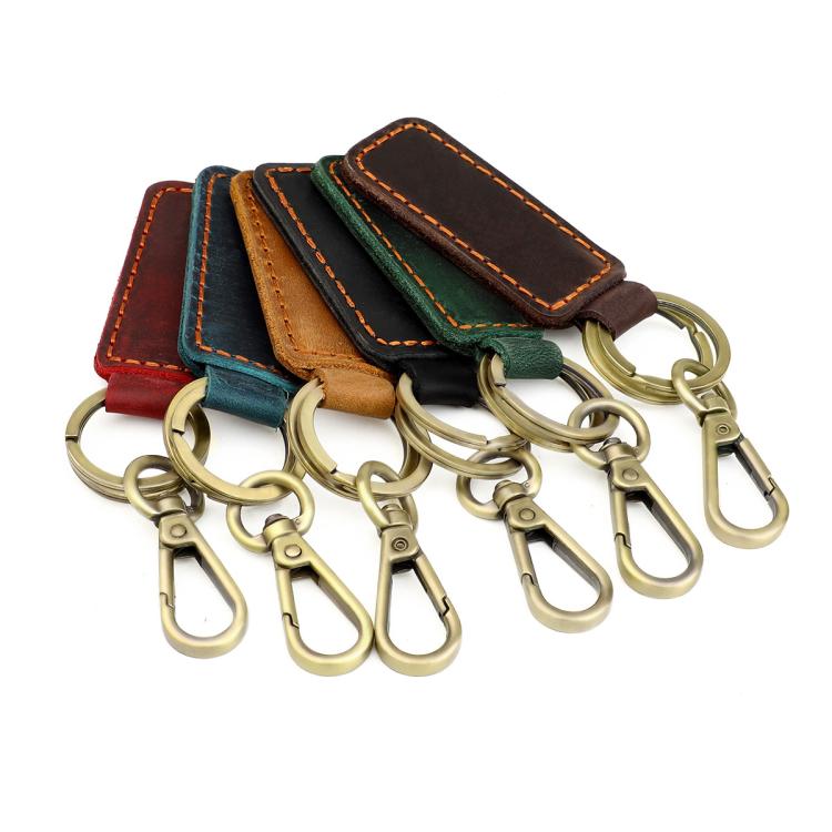 Assorted leather car key chains set with various colors and brass metal clasps