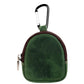 Green leather shell coin purse with metal carabiner and zipper closure