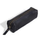 Black leather pencil case with zipper and attached leather pull tab