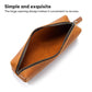 Brown leather pencil case with open zipper pocket and leather pull tab
