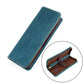 Blue genuine leather square zipper pen pouch, slim profile with stitched edges