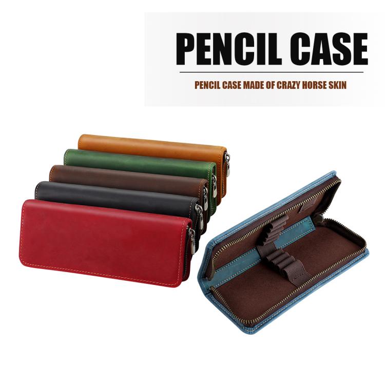Multicolor genuine leather zipper pen pouch set with interior pen slots