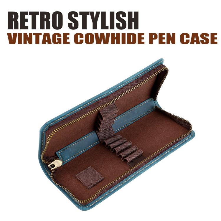 Teal genuine leather square zipper pen pouch with open top and elastic pen loops