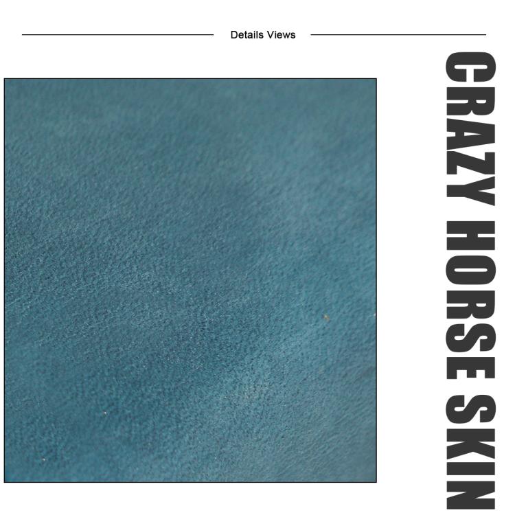 Teal genuine leather pouch panel close-up with fine pebbled texture