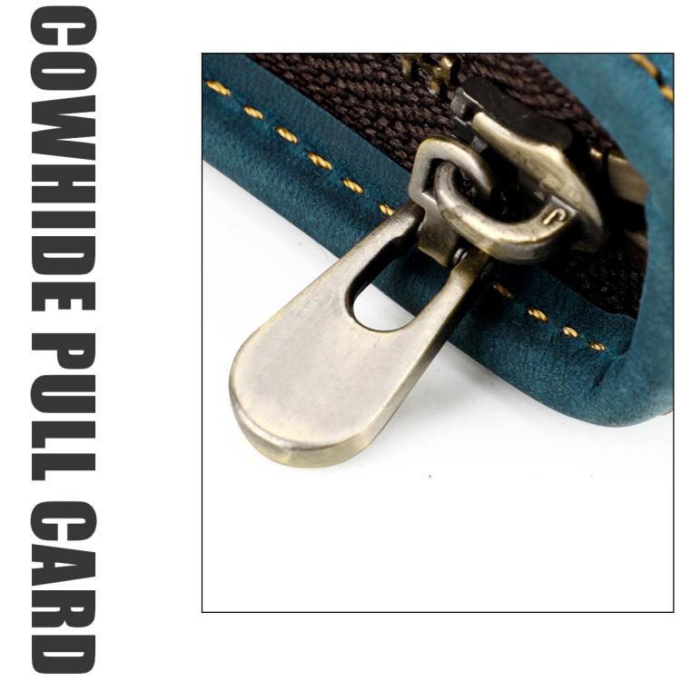 Metal zipper pull on teal genuine leather square pen pouch with stitched edge