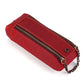 Red genuine leather pen pouch with double zippers and chain strap, vintage style
