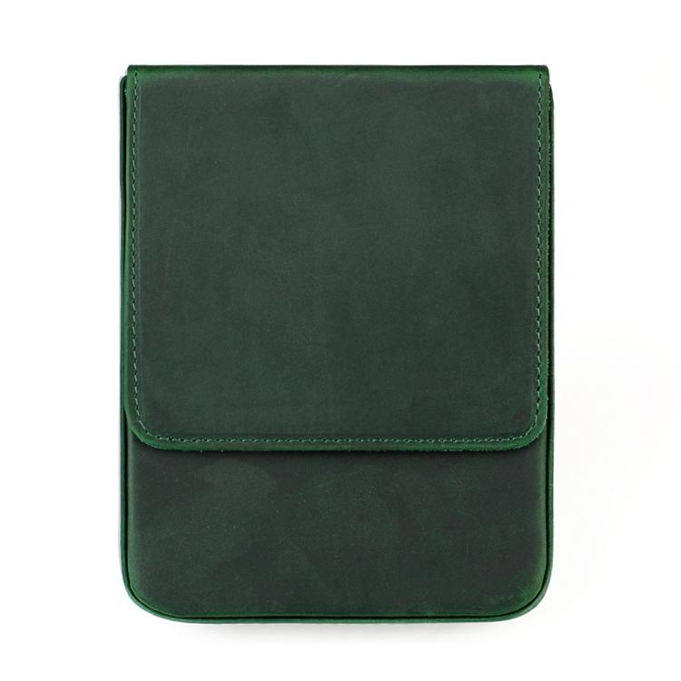 Crazy Horse leather pull-out fountain pen cap cover, green, snap-flap design
