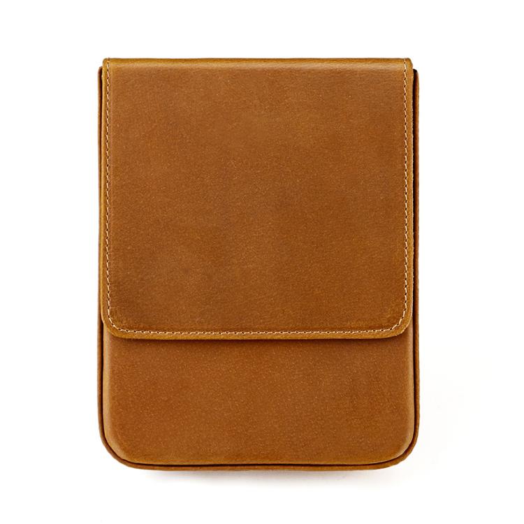 Crazy Horse leather pull-out fountain pen cap cover, brown, snap-flap closure