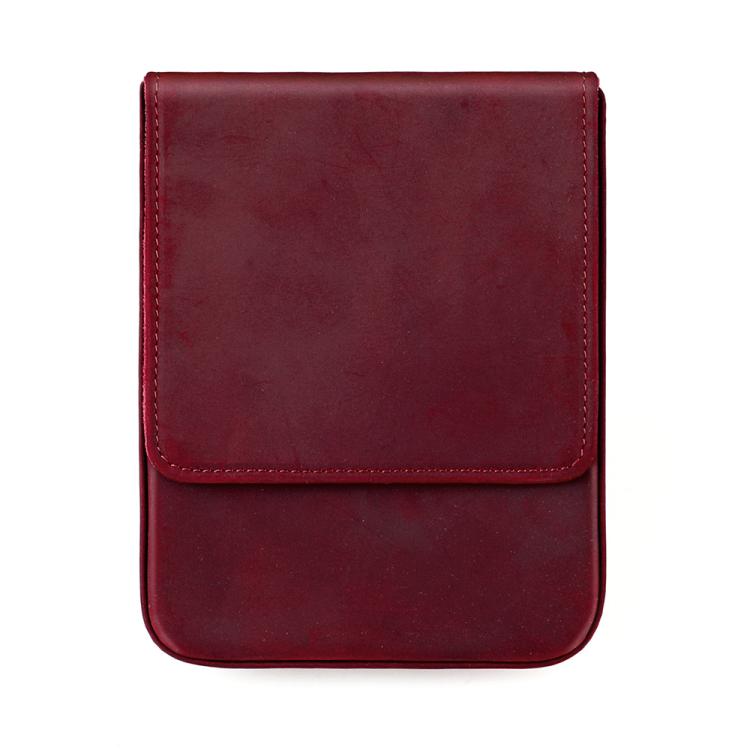 Crazy Horse leather pull-out fountain pen cap cover, red, snap-flap front