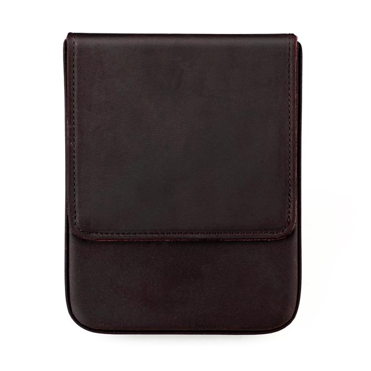 Crazy Horse leather pull-out fountain pen cap cover, dark brown, snap-flap style