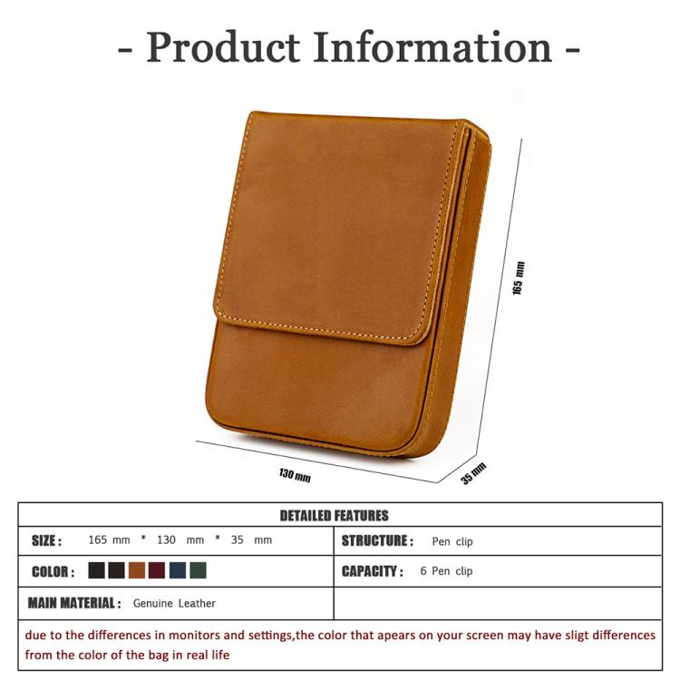 Tan Crazy Horse leather pull-out fountain pen cap cover, front flap with stitching