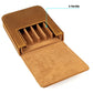 Crazy Horse leather pull-out fountain pen cap case, tan, open with pen clips