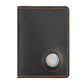 Vintage leather passport card holder in dark gray with circular tracker slot and stitched border