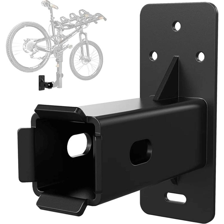 Black wall-mounted bicycle storage bracket with clamp arm and mounting plate