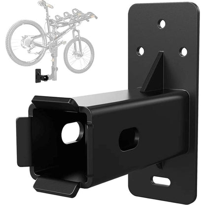 Black wall-mounted bicycle storage bracket with clamp arm and mounting plate