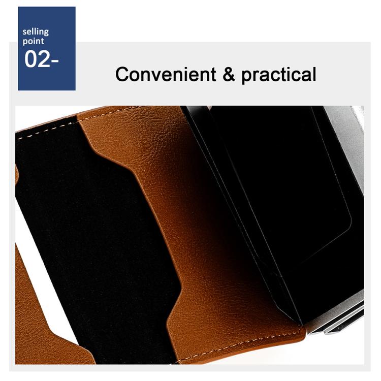 Brown leather RFID card holder interior with black card slots