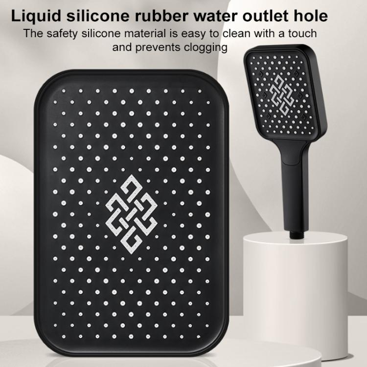 Square overhead shower head, black spray plate with many outlets and attached handle nozzle