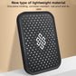 Square overhead shower head with black spray face, many small outlet holes