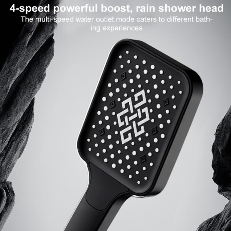Square overhead shower head with black spray face and dense outlet holes