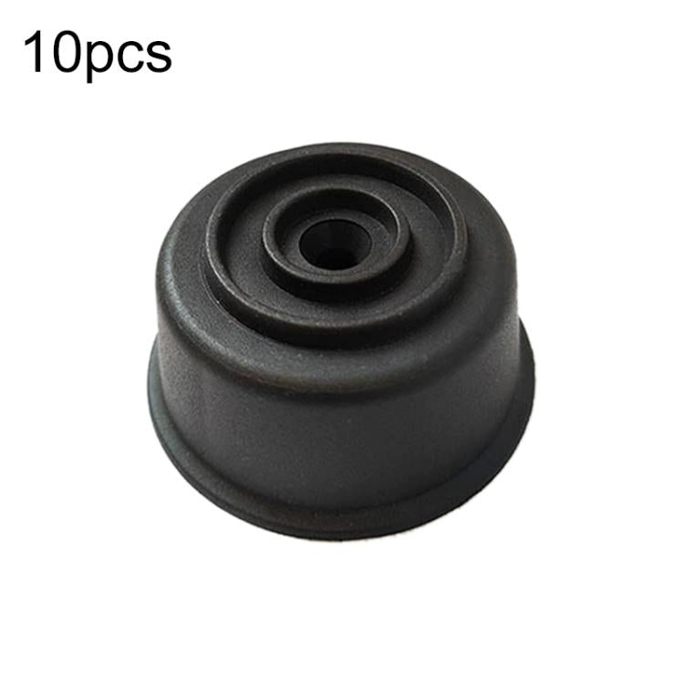 Black plastic furniture support foot with wide round base and central hole