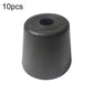 Black plastic furniture support foot with ribbed top rim and central mounting hole