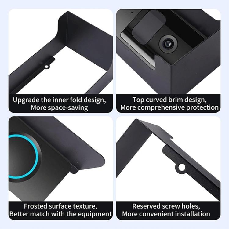 Black doorbell rain cover bracket with frosted texture, reserved screw holes, curved top brim