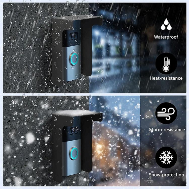 Black doorbell protector cover with raindrops and waterproof/heat/storm/snow icons