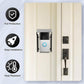 Doorbell rainproof cover installed on wall, black frame with camera window and blue ring