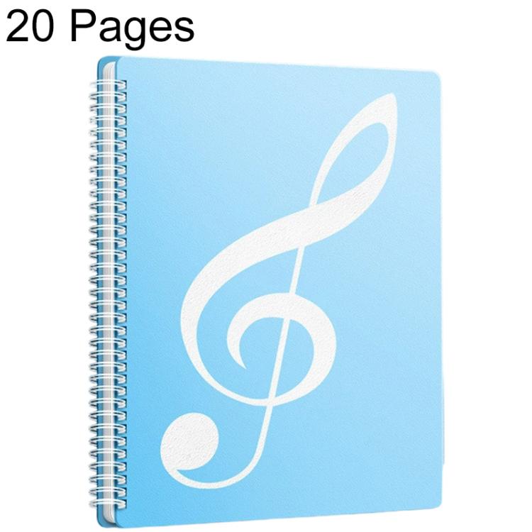 Blue expandable music sheet binder folder with spiral binding and treble clef cover, 20 pages