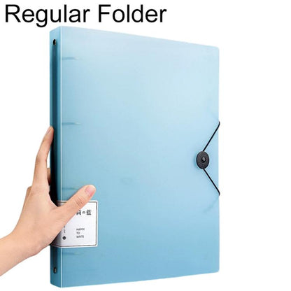 A4 translucent document folder, transparent blue with four-hole rings and strap closure