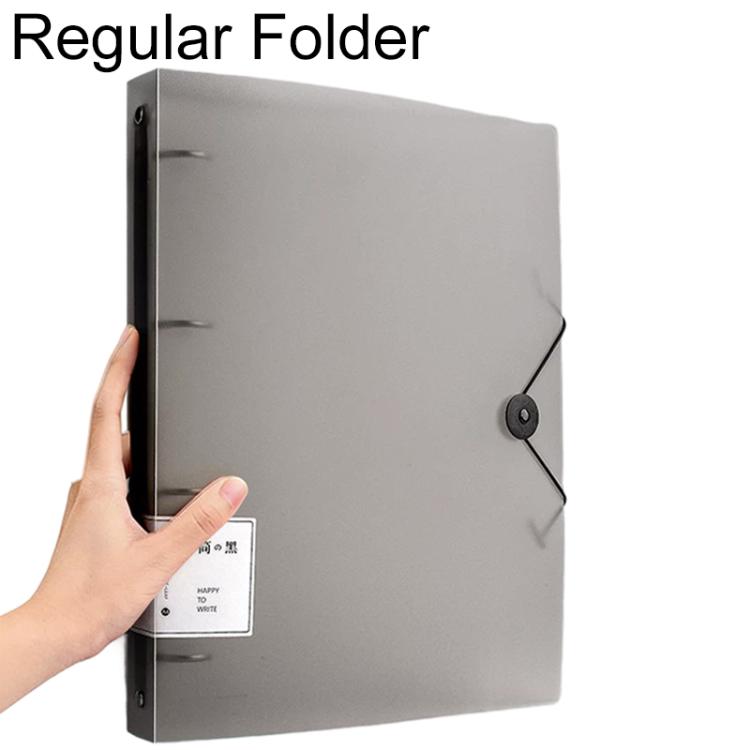 A4 translucent document folder, transparent black with four-hole rings and strap closure