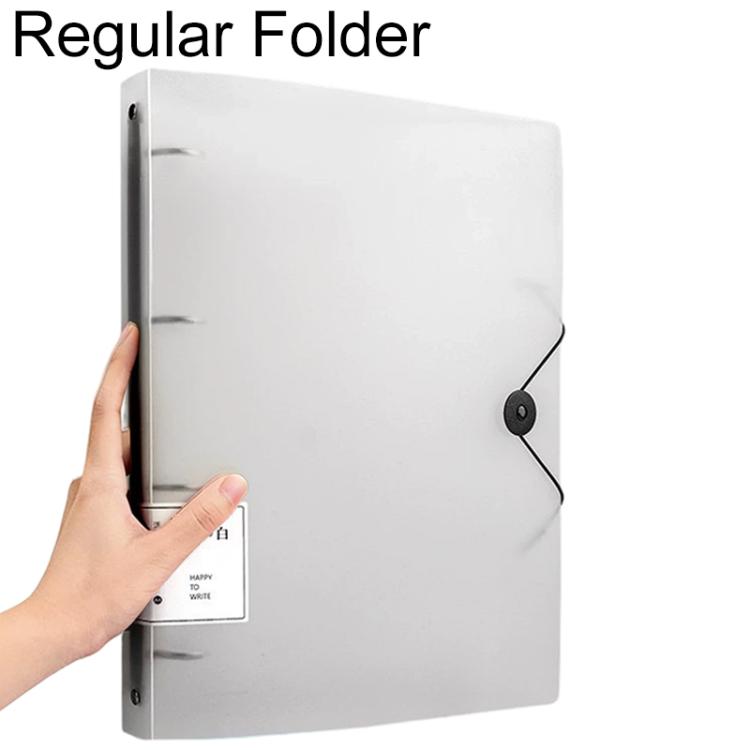 A4 translucent document folder, transparent white with four-hole rings and strap closure