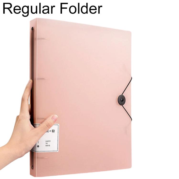 A4 translucent document folder, transparent pink with four-hole rings and strap closure