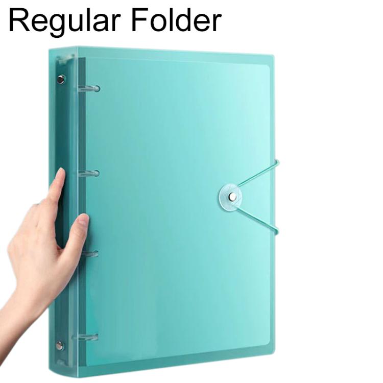 A4 translucent document folder, transparent green with four metal ring posts and strap closure