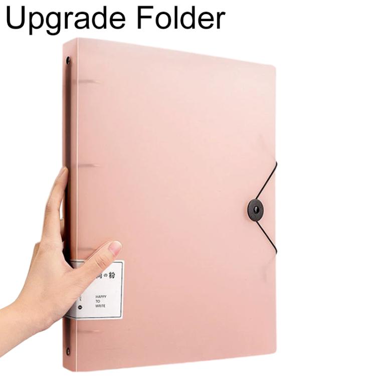 A4 translucent document folder, transparent pink with four-hole rings and strap closure