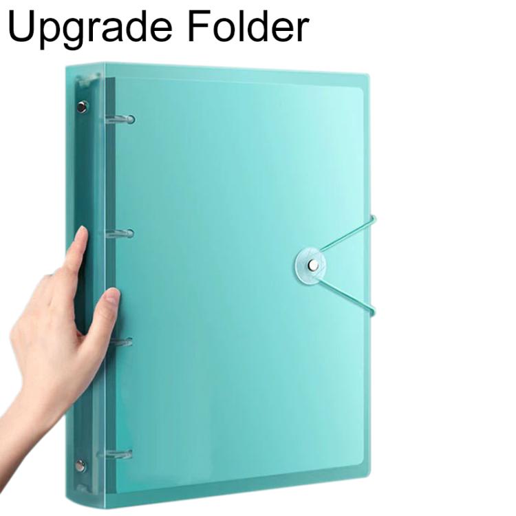 A4 translucent document folder, transparent green with four metal ring posts and strap closure