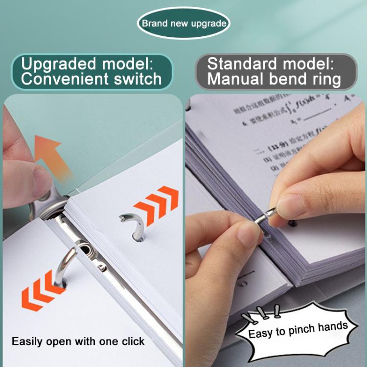 Upgraded A4 four-hole binder folder with convenient switch-style clasp
